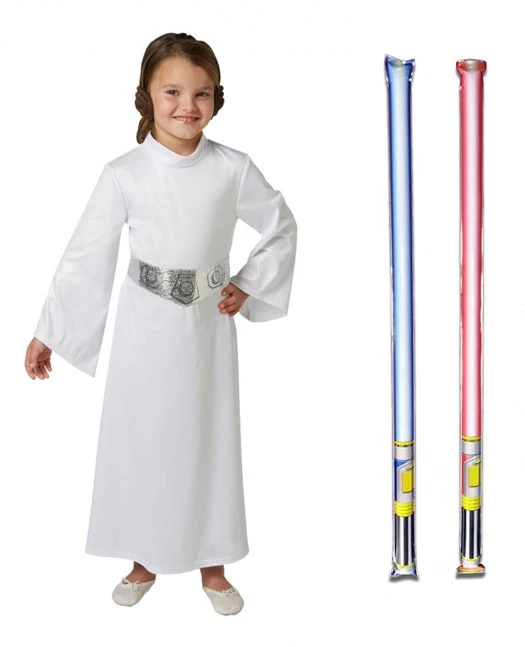 Star Wars Costume Child Basic Princess Leia - WITH X2 FREE LIGHTSABERS